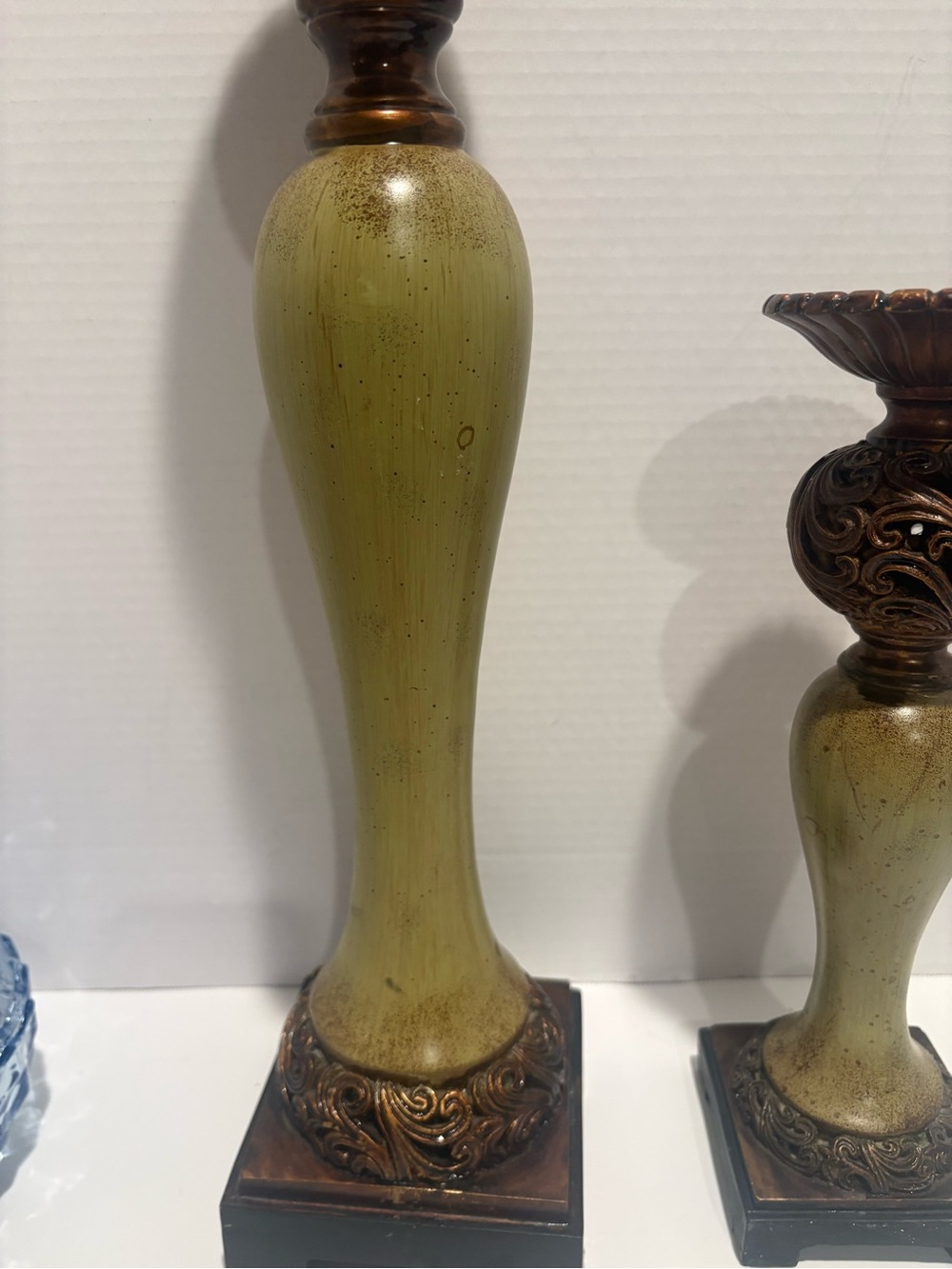 Decorative Green and Bronze Ornate Candle Holders - Picture 7 of 9